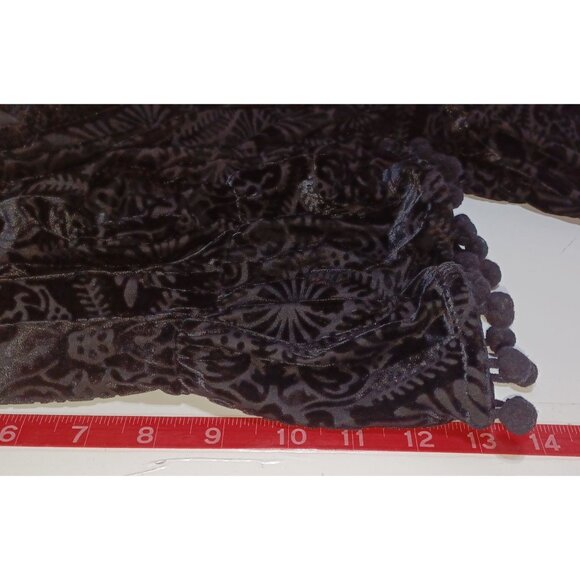 Womens Sheer Velvet Burnout Top Plus Size 0X Black Pom Pom Sleeve Boho Holiday - Picture 9 of 9